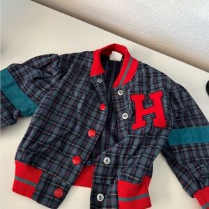 Plaid Jacket with Red and Teal Accents